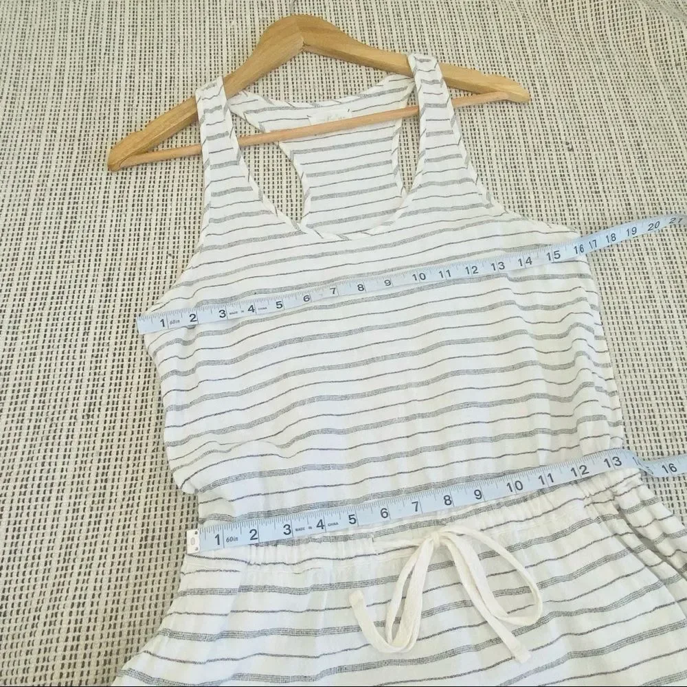Lou & Grey white with black stripes racerback drawstring waist pop over dress sm